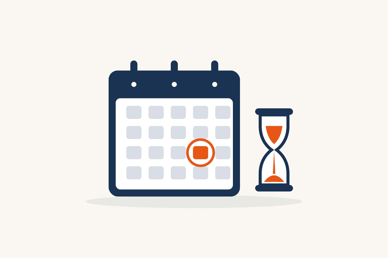 Calendario con una scadenza cerchiata e una clessidra: il termine di notifica del decreto ingiuntivo