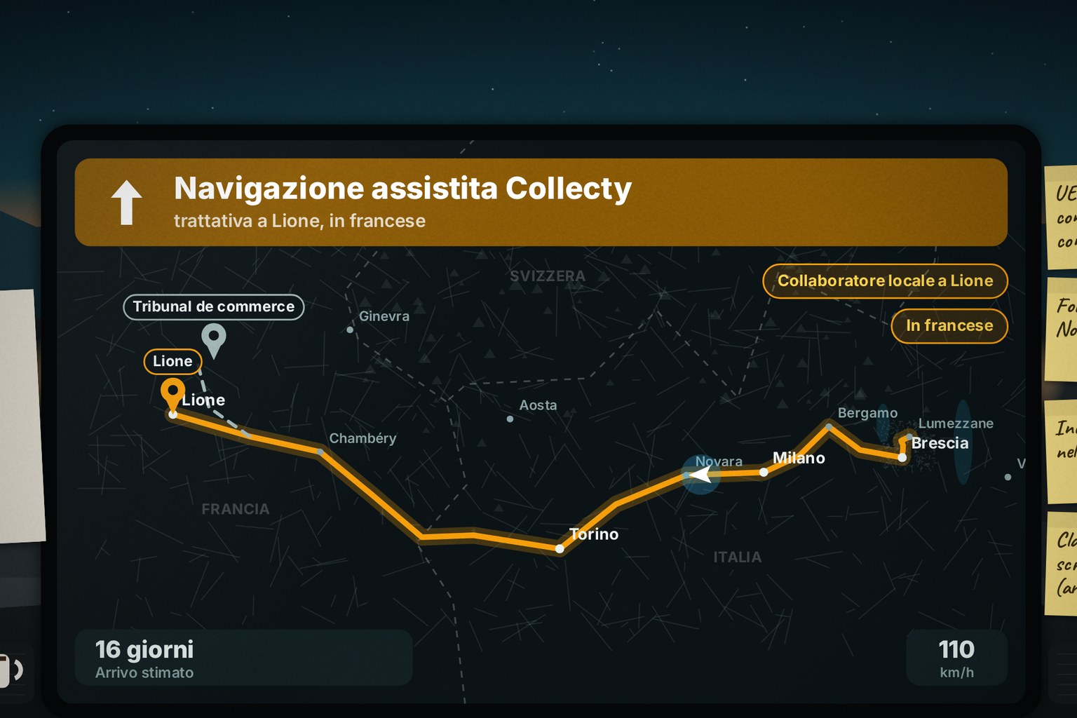 Navigatore del film Ricalcolo del percorso: la rotta da Brescia a Lione con la navigazione assistita Collecty